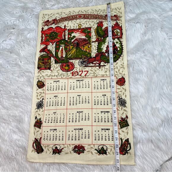 1977 Vintage Cloth Wall Calendar Beige Cottagecore Folk Art - Picture 8 of 9